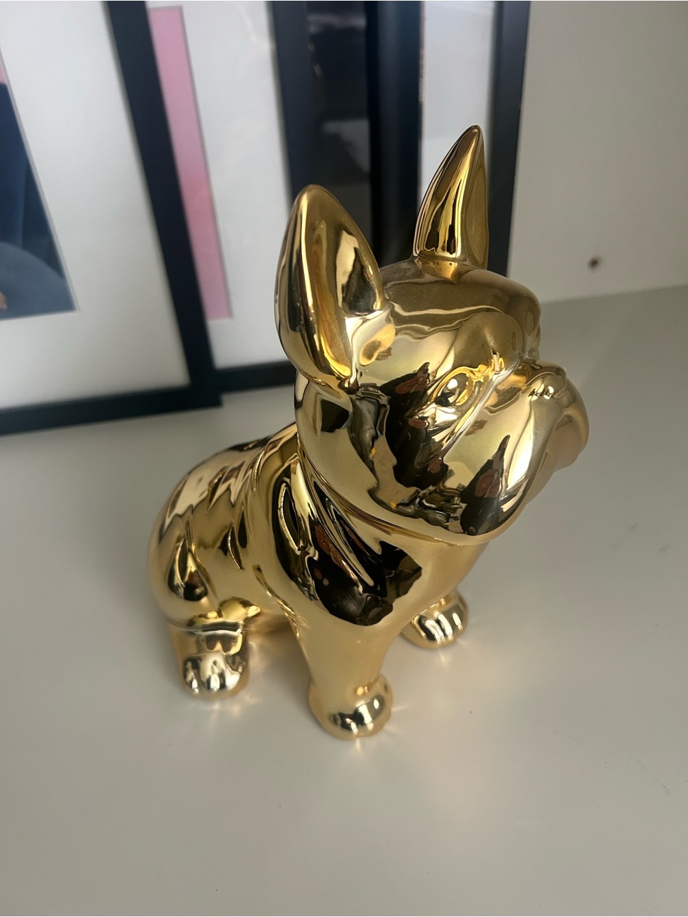 Gold Ceramic French Bulldog Figurine - Decorative Home Accent